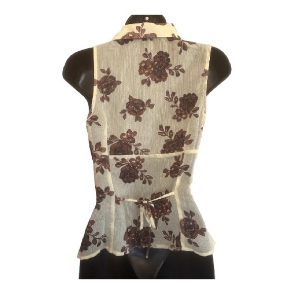 Princess Polly Floral Tie-Waist Sheer Peplum Top Size 4 Cream Brown - Picture 4 of 10